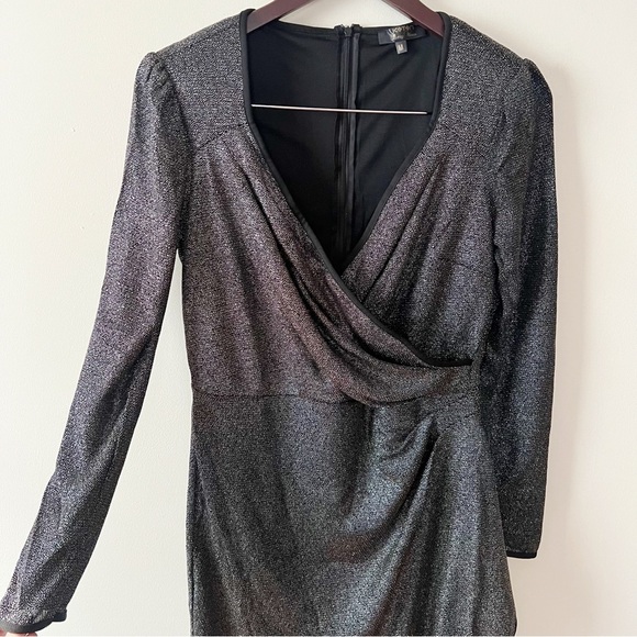 KOTON Shimmer Mini Dress Long Sleeve Party Cocktail Bodycon Black Silver M NWOT - Picture 8 of 12